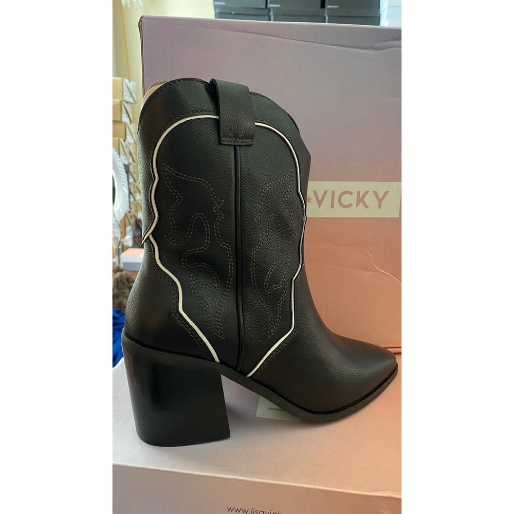 Lisa Vicky Campus-V Black Tumbled Leather Western Cowboy Boots Womens 8.5 NEW - Picture 7 of 12